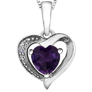 10K White Gold Amethyst Diamond Heart Necklace