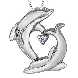 10K White Gold Diamond Dolphin Necklace
