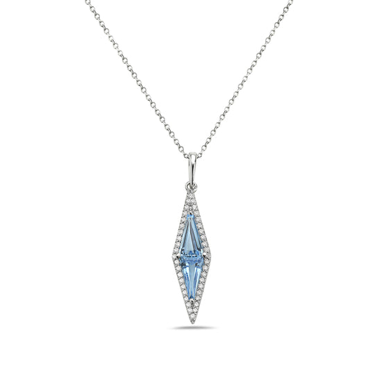 14K White Gold Diamond Blue Topaz Necklace