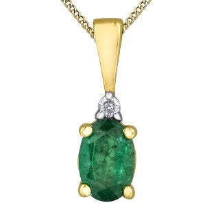 10K Yellow Gold Emerald Diamond Necklace