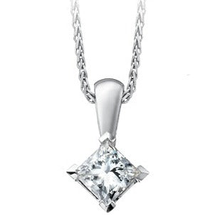 10K White Gold Princess Cut  Solitaire Diamond Necklace
