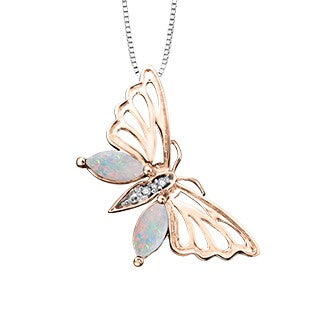 10k Rose Gold Opal Diamond Butterfly Necklace