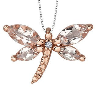 10K Rose Gold Morganite Dragonfly Necklace