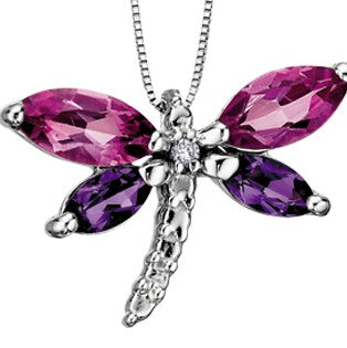 10K White Gold Amethyst Dragonfly Necklace