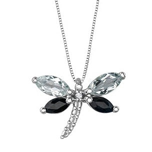 10K White Gold Topaz & Sapphire Dragonfly Necklace