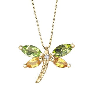 10K Yellow Gold Peridot DragonFly Necklace