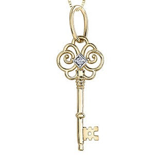 10K Yellow Gold Diamond Key Necklace