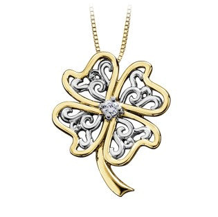 10K Yellow Gold Diamond Four Leaf Clover Necklace