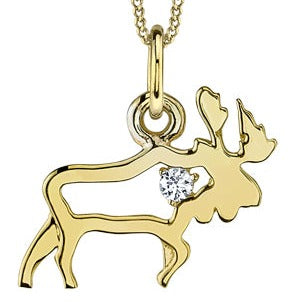 10K Yellow Gold Diamond Moose Necklace