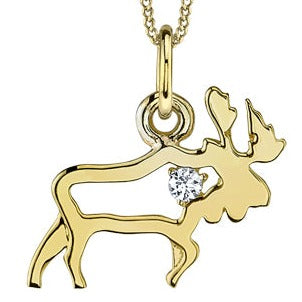 10K Yellow Gold Moose Necklace with Canadian Diamond