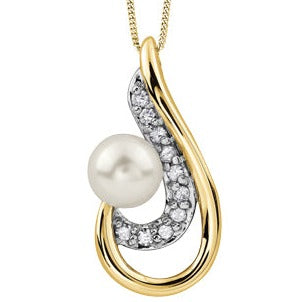 10K Yellow Gold Pearl Diamond Necklace