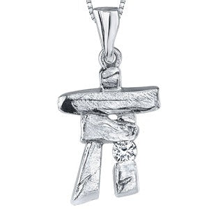 10K White Gold Diamond Inukshuk Necklace