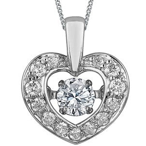 10K White Gold Dancing Diamond Heart Necklace