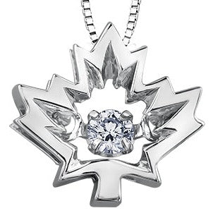 10K White Gold Diamond Maple Leaf Necklace