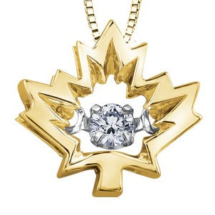 10K Yellow Gold Dancing Diamond Maple Leaf Necklace