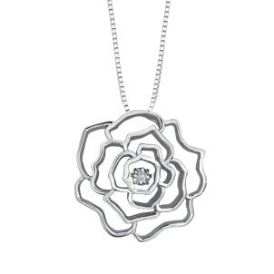 Sterling Silver Diamond Rose Necklace