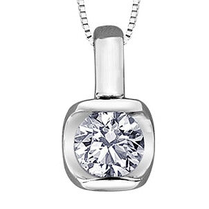 10K White Gold Tension Set Solitaire Diamond Necklace