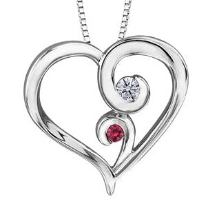 10K White Gold Diamond Ruby Heart Necklace