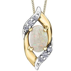 10K Yellow Gold Diamond & Opal Necklace