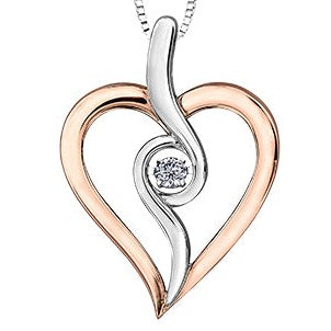 10K Rose Gold Silver Diamond Heart Necklace