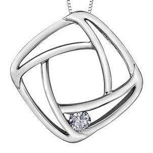 10K White Gold Diamond Square Necklace