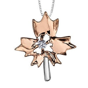 10K Rose Gold Diamond Maple Leaf Necklace