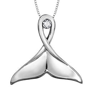 10K White Gold Diamond Whale Tail Necklace