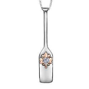 10K Rose Gold Silver Diamond Paddle Necklace