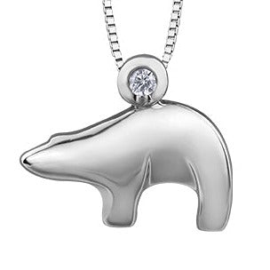 Sterling Silver Diamond Polar Bear Necklace
