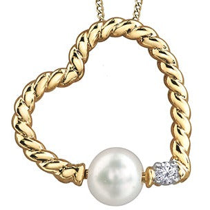 10K Yellow Gold Pearl Heart Necklace