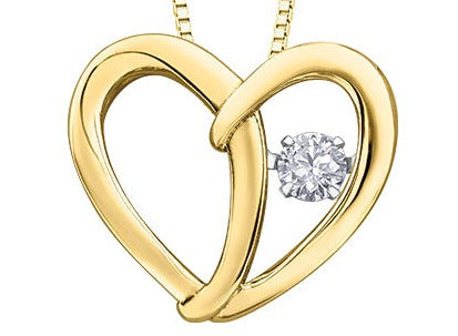 10K Yellow Gold Dancing Canadian Diamond Heart Necklace