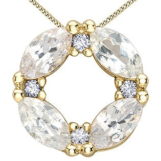 10K Yellow Gold Diamond & White Sapphire Circle Pendant