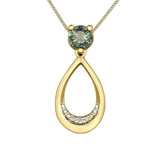 10K Yellow Gold Green Sapphire Drop Necklace