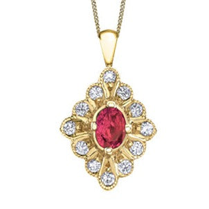 10K Yellow Gold Ruby Diamond Necklace