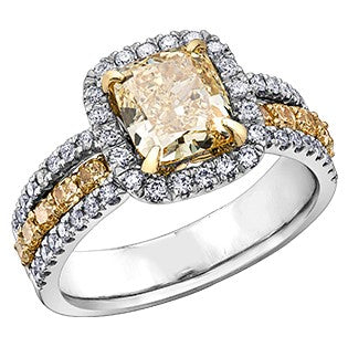 18K Two Tone Gold Palladium Yellow Diamond Ring