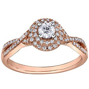 10K Rose Gold Halo Diamond Ring
