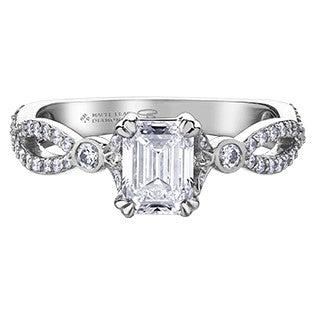 18K White Gold Palladium Emerald Cut Diamond Ring