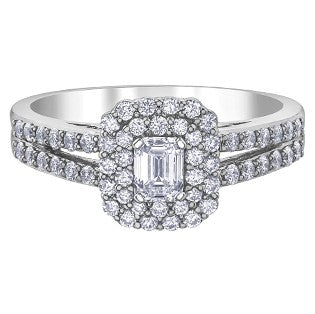 18K White Gold Palladium Emerald Cut Diamond Ring