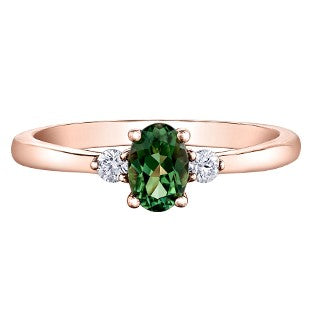 14K Rose Gold Green Sapphire & Diamond Ring