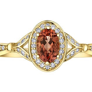 10K Yellow Gold Andesine Feldspar Diamond Ring