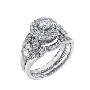 18K White Gold Palladium Double Halo Diamond Ring