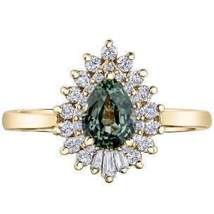 14K Yellow Gold Green Sapphire Diamond Rng