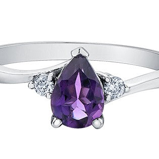 10K White Gold Amethyst Diamond Ring