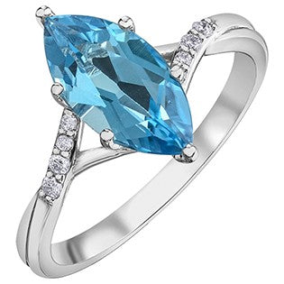 10K White Gold Diamond & Blue Topaz Ring