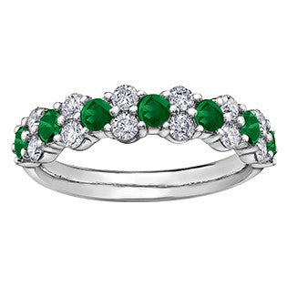 18K White Gold Palladium Emerald and Diamond Ring