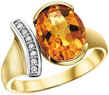 10K Yellow Gold Citrine & Diamond Ring