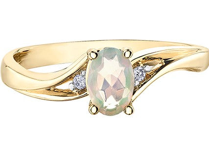 10K Yellow Gold Opal Diamond Ring
