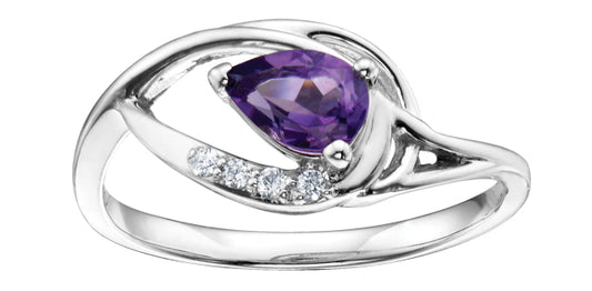 10K White Gold Diamond Amethyst Ring