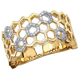 10K Yellow Gold Wide Band Honeycomb Ring