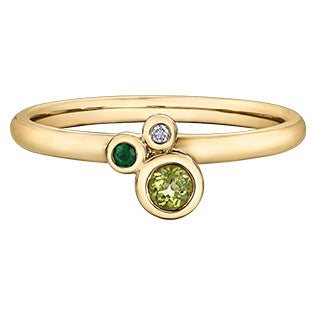 10K Yellow Gold Peridot, Green Garnet & Diamond Ring